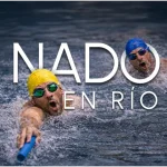 tarjeta de nado en rio con relevos