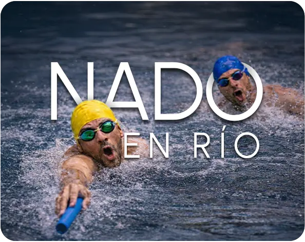 tarjeta de nado en rio con relevos